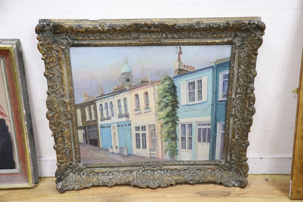 Mina Kasteiro, oil on board, Study of muse houses, signed and dated 67, 50 x 60cm